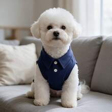 1pc Navy Sleeveless Pet Polo Shirt, Cartoon Dalmatian Travel Apple Embroidery Dog Vest, Breathable Summer Puppy Clothes For Small Dogs Bichon Teddy - Navy Blue - View 6