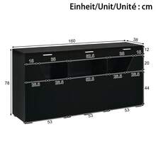 Sideboard With A Unique Design / With 3 Doors Featuring A Special Glass Design / With A Decorative Viewing Window / With Ample Storage Space / High-Gloss Finish / Suitable For Dining Rooms And Living Rooms - Black + Particle Board - View 6