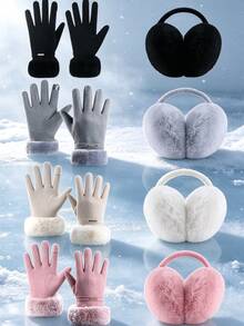 2 Pieces Winter Ear Muffs And Gloves Set, Includes 1 Pair Of Warm Ear Muffs And 1 Pair Of Warm Plush Gloves, Perfect For Winter Use For Women - Plush Gloves + Earmuffs - View 10