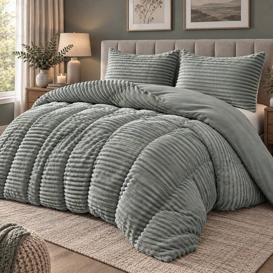 Super Snuggle Soft Rabbit Faux Fur Duvet Cover Set Home Décor Decoration Bedding Bedroom - Grey - View 1