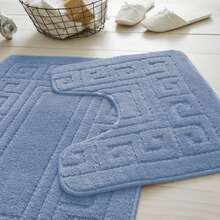GC Gaveno Cavailia 2PCS Greek Key Bath Mat Set, Soft Absorbent Bathroom Rugs, Non-Slip Floor Mats, Comfortable Plush Bath Rugs For Bathroom, 50x80cm & 50x40cm - Dusty Blue - View 5