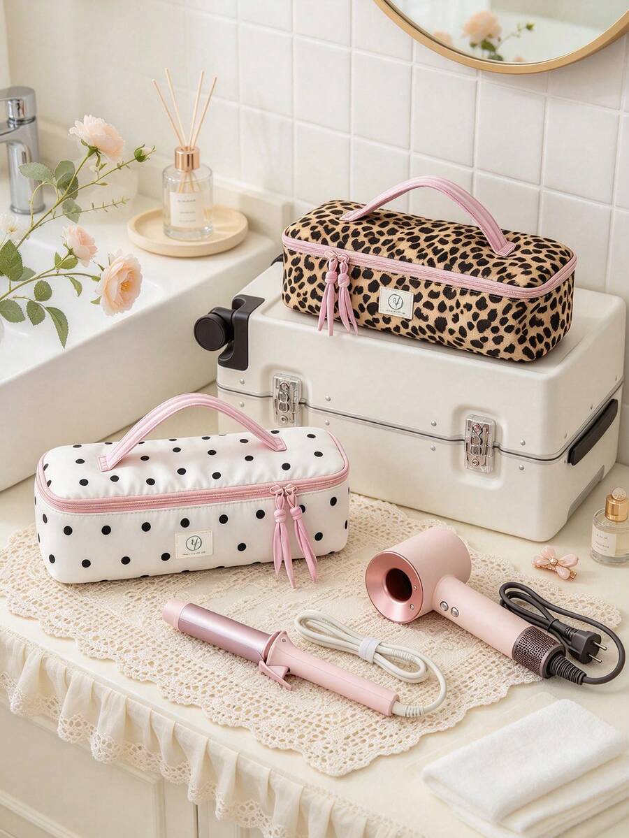 Cute Leopard & Polka Dot Hair Tool Travel Bag Portable Travel Hairdryer ...