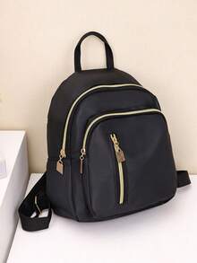 1pc Unisex Solid Color Gold Zipper Nylon Multi-Pocket Large Capacity Lightweight Casual Mini Backpack, Suitable For Daily, Travel, Shopping, Outdoor, Campus, All Season - Multicolor - View 8
