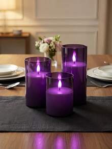 1/2/3pcs Purple Flameless LED Candles With Remote Control And Timer, 3D Wick, Battery Operated, Suitable For Home Bedroom, Wedding, Halloween Atmosphere Decoration - Black - View 2