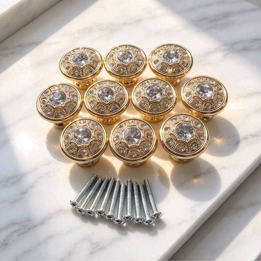 10pcs Handles + 10pcs Screws, Vintage European Floral Design Single Hole ABS Small Pull Handles For Wardrobe, Cabinet, Drawer, Furniture Hardware Door Knobs, Home Decor, Jewelry Box Handles - Retro Handle - View 1