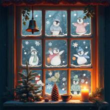 BRUP 1PC/2PCS Cartoon Penguin With Hat Scarf Static Window Cling, No Glue Removable, Winter Snowflake Glass Sticker, Merry Christmas Decal For Kids Room - Multicolor - View 4