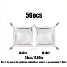 50pcs Silver Square Backdrop Aluminum Film Balloons, Suitable For Birthday Parties, Weddings, Anniversaries, Bridal Parties, Theme Party Decorations - Silver - View 9