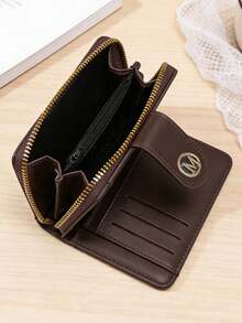Fashion Letter Print Bi-Fold Multi-Slot Women's Wallet, Medium Size, Large Capacity, Short Wallet With Multiple Card Slots, Thick And Durable, Handbag, Vintage Coin Purse, Zippered Wallet, Multi-Compartment Coin Purse, Card Holder, Women's Wallet, Small Wallet - Coffee - View 4