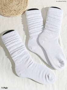 4/8/10/12/16/20pcs Solid Color Couple Socks, Solid Color Slouch Socks, Women's Mid-Calf Socks, Short Socks, All-Season Gift (Without Sock Card), 1 Pair - White - View 10