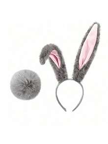 2pcs Rabbit Tail Headband Set, 3D Stage Prop Headpiece For Easter Costume Performance, Multi-Functional Holiday Styling Accessory, Suitable For Women, Halloween Party Ear Accessory - Multicolor - View 9