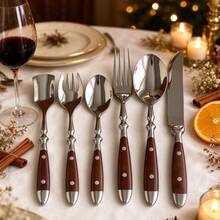 1pc Walnut Wood Cutlery Set With 2 Nails, Luxury High-End Stainless Steel Tableware, Dinner Knife, Fork, Spoon, Salad Fork, Teaspoon, Ice Cream Spoon - View 7
