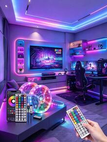 1pc Smart LED Light Strip, 5050 High Quality RGB Color Changing Tape Light, App Control, 44-Key Remote, Music Sync, Suitable For Home Decor, Bedroom, Kitchen, TV, Holiday Party, Christmas - Colored Light - View 1