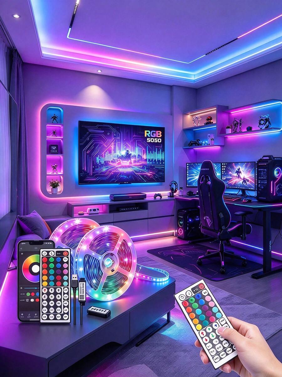 1pc Smart LED Light Strip, 5050 High Quality RGB Color Changing Tape Light, App Control, 44-Key Remote, Music Sync, Suitable For Home Decor, Bedroom, Kitchen, TV, Holiday Party, Christmas - Colored Light - View 1