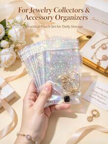 200/100/50/30/10pcs PVC Transparent Reusable Sealable Jewelry Bags, Disposable Storage Bags, Laser Transparent Packaging Bags, Anti-Oxidation, Prevent Discoloration, For Storing Earrings, Necklaces, Jewelry And More. - Multicolor - View 7