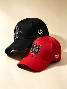 1PC Curved Brim Baseball Cap, Letter Embroidery, Cross Letter Print On Side, Adjustable Design, For Daily Wear, Outdoor Activities, Travel And Hiking. - Multicolor - View 3