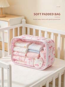 Pink Bow Print Clear Window Storage Pouch, Zipper Portable Nursery Organizer Bag, Waterproof Lightweight Case For Baby Garments & Small Supplies - Multicolor - View 11