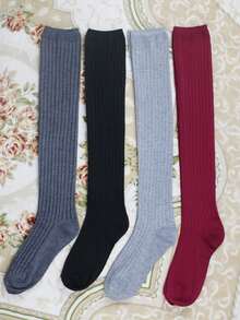 1 Pasang Kaos Kaki Setinggi Paha Bergaris untuk Wanita, Kaos Kaki Panjang Rajut di Atas Lutut untuk Musim Gugur & Musim Dingin, Gaya Kasual Preppy untuk Rok & Sepatu Bot - MultiWarna - View 10