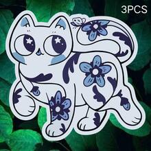 Floral Pattern Blue Cat Fresh Natural Cute Cartoon Stickers - Waterproof Vinyl Stickers - Durable Matte Surface, Self-Adhesive Bumper Stickers, Suitable For Cars, Windows, Laptops, Trucks, Water Bottles - Multi-Functional Durable Design, Car Stickers - one-size - View 12