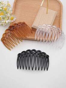 3/6pcs Vintage Woven 11-Tooth Deep Brown Plastic Hair Comb, Eight-Shaped Side Comb - Multicolor - View 7
