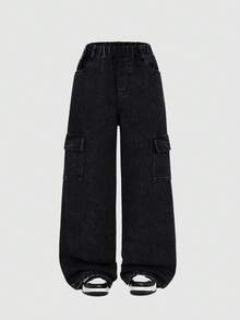 Tween Boy Casual Versatile Daily Straight Leg Denim Jeans - Black - View 2