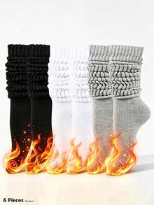 6/12pcs Women's Multi-Color Loose Mid-Calf Socks, Thick Fashionable, Versatile Daily Wear, High Cost-Performance, Soft Comfortable, Moisture-Wicking, Warm, Back To School Essential, 1 Pair - Set a - View 6