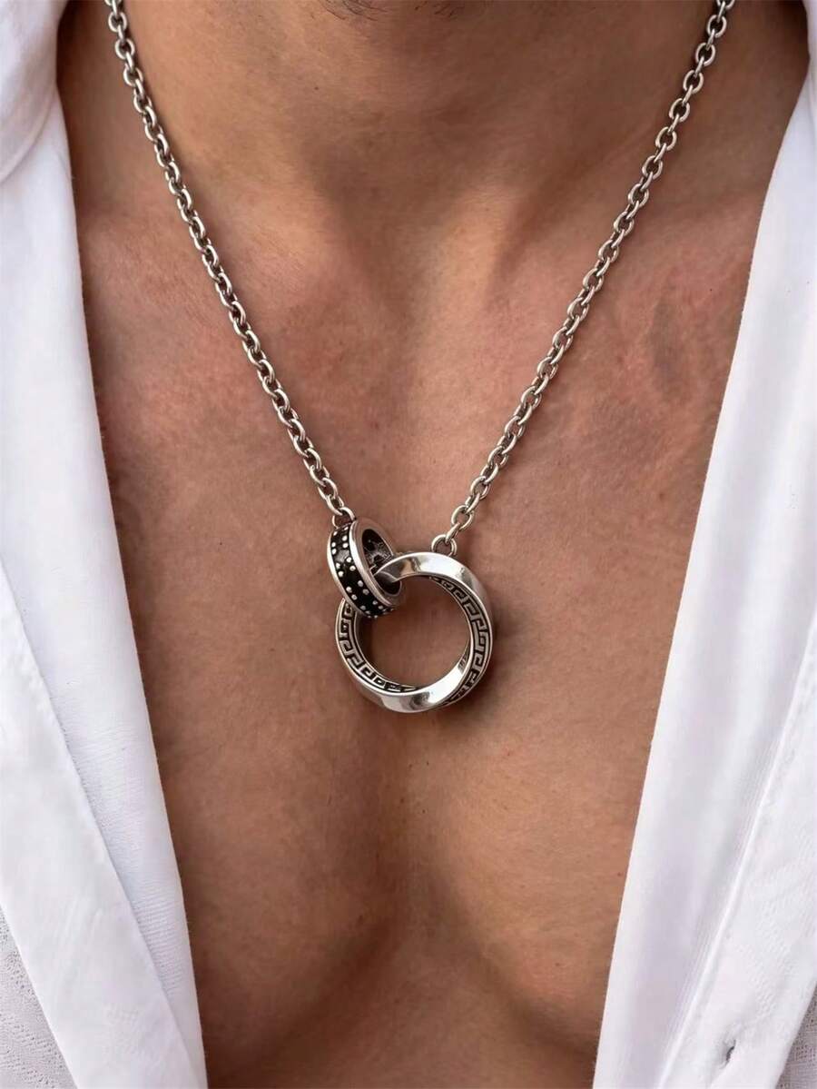 1pc Vintage Mobius Ring Pendant Necklace, Personalized Style, Suitable For Men And Women For Daily Wear, Parties, Festivals And Music Festivals - Silver - View 1
