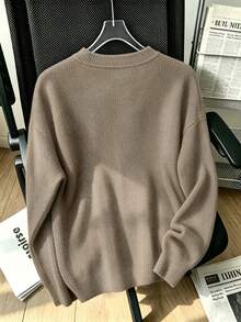 Women's Plus-Size "Boo-Jee" Ghost Print Crew Neck Long-Sleeve Faux-Knit Sweater – Casual, Versatile, And Festive For Fall/Winter;Halloween Graphic Top - Camel - View 2