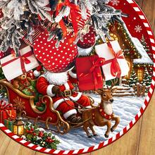 1/100Pcs Christmas Tree Skirt, Featuring Santa Claus, Wooden House, Christmas Tree And Reindeer Sleigh Patterns, Round Tree Base Decoration, Suitable For Winter Party And Home Holiday Decor (60/90cm Diameter Christmas Tree), Christmas Decoration - Multicolor - View 4