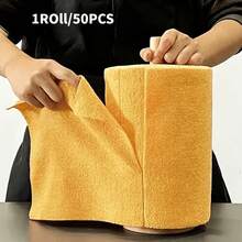 50-Piece Bright Orange Extra-Large Roll Dishwashing Sponge, Tear-Off Microfiber Towel, Kitchen Cloth, Tea Towel – Convenient And Easy To Use, Reusable, Machine Washable, Leaves No Water Stains, Super Absorbent Wipe For Cars, Home, Garage, Or Store, - Multicolor - View 3