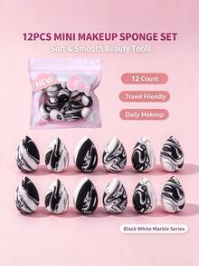12pcs Mini Water Drop Makeup Sponge Set, Soft And Bouncy, Non-Absorbent, Foundation Concealer Powder Puff, Wet And Dry Use - Black - View 4