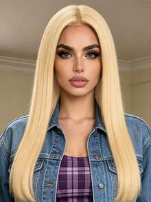 26 Inch White Gold Middle Part Long Straight Women's Wig, Elegant And Fashionable Women's Wig, Suitable For All Women's Daily Wear And Party, Ball Wear. - Platinum - View 1