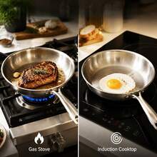 Edenberg 304 Stainless Steel Frying Pan With Textured Uncoated Surface And Tri-Ply Induction Base, 22–30 Cm - View 9