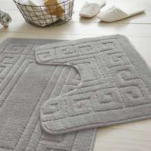 GC Gaveno Cavailia 2PCS Greek Key Bath Mat Set, Soft Absorbent Bathroom Rugs, Non-Slip Floor Mats, Comfortable Plush Bath Rugs For Bathroom, 50x80cm & 50x40cm - Silver - View 3
