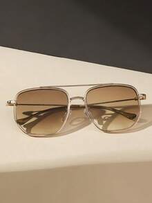 1pc Women's Aviator Bohemian Style Fashion Outdoor Protective Glasses, Travel & Daily Accessory - Double Brown - View 3
