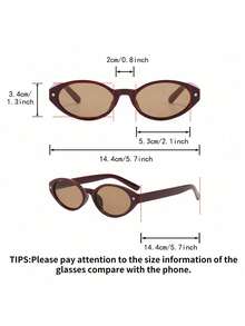 1 Pair Small Oval Frame Chic Classic Retro Star Fashion Glasses, PC Material, Suitable For Driving, Travel, Camping, Outfit, Photography - Red - View 5