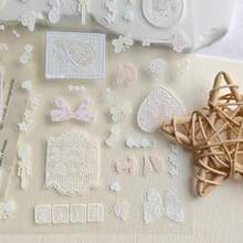 Coquette Lace PET Stickers, Cute Rabbit Bear Bow Heart Frame Self-Adhesive Waterproof Stickers, Vintage Lace Decorative Stickers, Suitable For Planner Scrapbook DIY Handmade Diary Photo Album - one-size - View 1