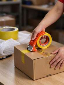 1pc Packing Tape Dispenser, Includes 30m Tape, Handheld Packaging Tape Dispenser, Built-In Metal Cutter, Carton Sealing Tool, Suitable For Home Moving, Warehouse, Office And Express Packaging - Multicolor - View 3