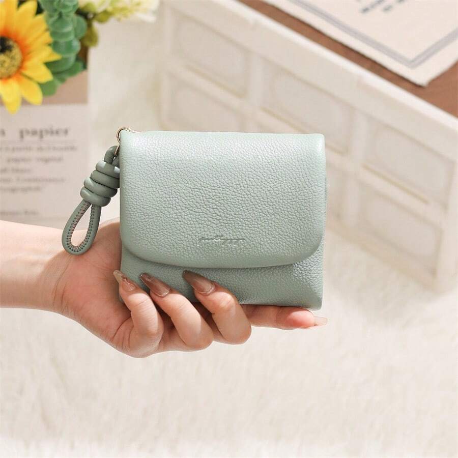 PRETTYZYS Women's Short Wallet, Solid Color, 2026 New Korean Style Minimalist Fresh Foldable Zipper Multi-Function Card Holder, Student Coin Purse, Daily Travel, Christmas Gift, Back To School Gift, Valentine's Day Gift, All Season