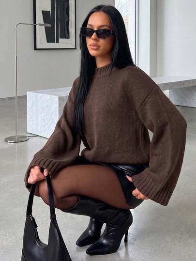 Women's Fashionable Long Sleeve Knitted Base Layer Sweater, Soft & Loose, Autumn/Winter New Arrival Casual Fall