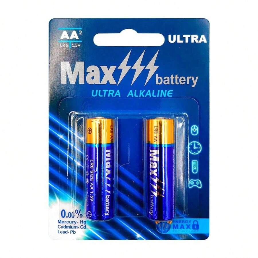 AA Alkaline Batteries, 2-Pack, 1.5V LR6, Non-Rechargeable For Daily Use In Electronic Devices - View 1