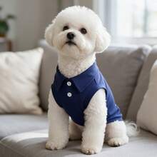 1pc Navy Sleeveless Pet Polo Shirt, Colorful Patchwork Bear Print Dog Vest, Breathable Summer Puppy Clothes For Small Dogs Bichon Teddy - Navy Blue - View 2