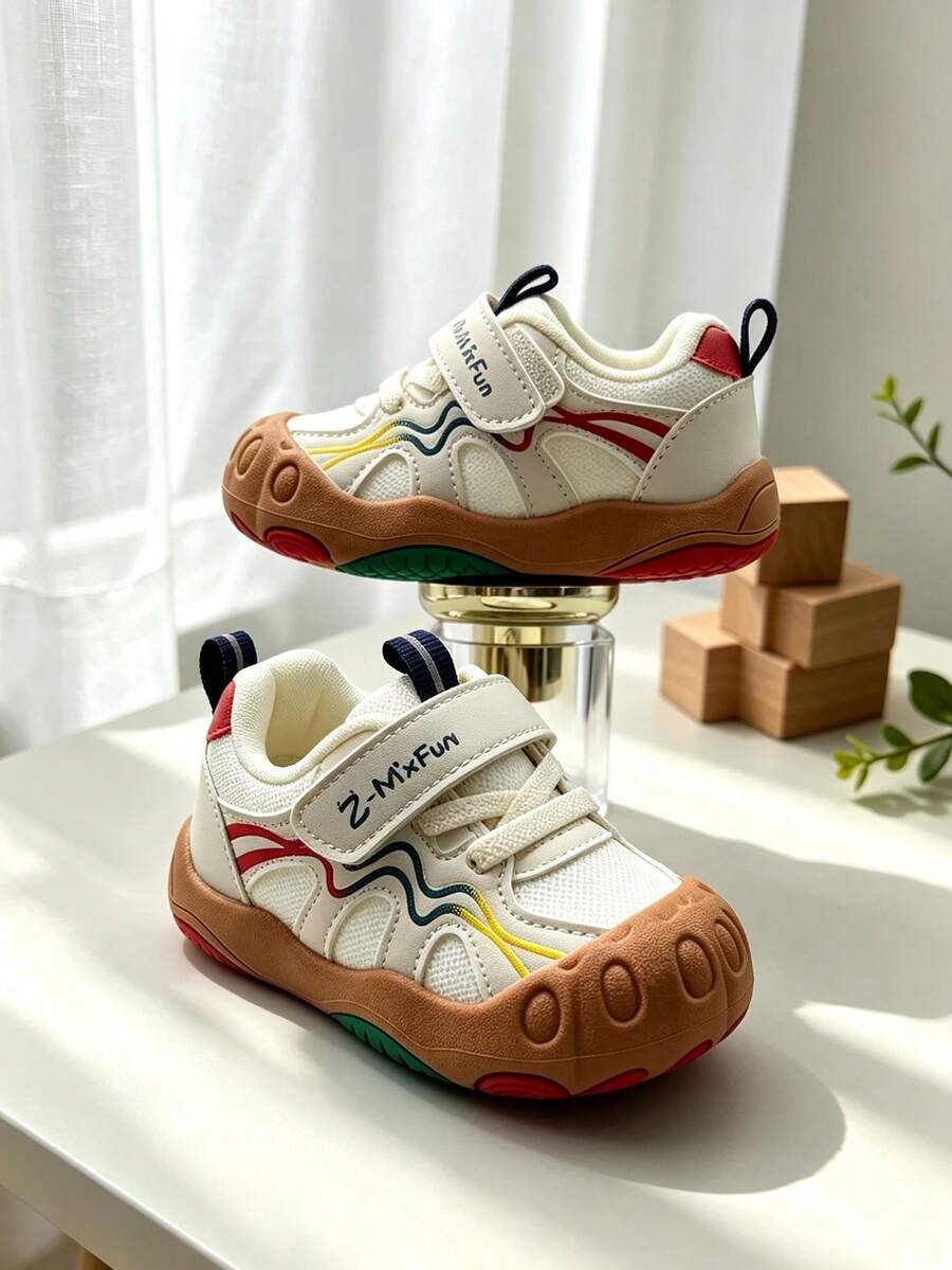 1 Pair Baby Mesh PU Hook & Loop Non-Slip Flat Fashion Casual Sports Shoes, Suitable For All Seasons - Beige - View 1