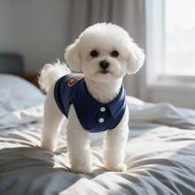 1pc Navy Sleeveless Pet Polo Shirt, Cartoon Dalmatian Travel Apple Embroidery Dog Vest, Breathable Summer Puppy Clothes For Small Dogs Bichon Teddy - Navy Blue - View 7