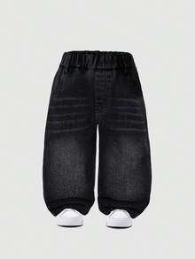 Baby Boy Casual Straight Leg Denim Jeans With Pockets For Daily Wear - Black - View 2