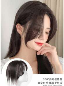 Center Part Natural Korean Style Forehead 8-Shaped Fake Bangs Hair Piece, Voluminous Top Hair Extension With BB Clip Hair Accessory - Black - View 11