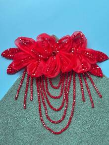 1pc Tassel Crystal Chiffon Embroidered 3D Flower Applique Patch For Clothing, Bag, Home Decor, Multi-Color Options - Tassel Style - View 5