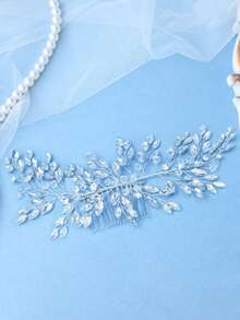 1pc Silver Crystal Leaf Vine Bridal Hair Comb, Sparkling Wedding Hair Accessory, Suitable For Bride, Bridesmaid, Prom And Formal Occasions - Silver - View 2
