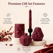 4pcs Burgundy Pomegranate Candles With Delicate 3D Embossed Craft, Unique Fruit Shape Design - Burgundy - View 10