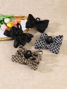 1pc Women Bow Hair Claw Clip, Plaid & Glitter Rhinestone Bowknot Non Slip Claw Clip,Holiday Daily Vacation Hair Accessories For Ladies - Multicolor - View 9