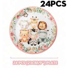 72pcs Paper Plates & Napkins Set, Pink Jungle Animal & Floral Pattern, Disposable Party Tableware, Suitable For Birthday, Jungle Party, Wildlife Theme, Family Gathering, Garden Party, Picnic, Dessert Table, Theme Celebration, Party Supplies, Table Decor - Multicolor - View 10